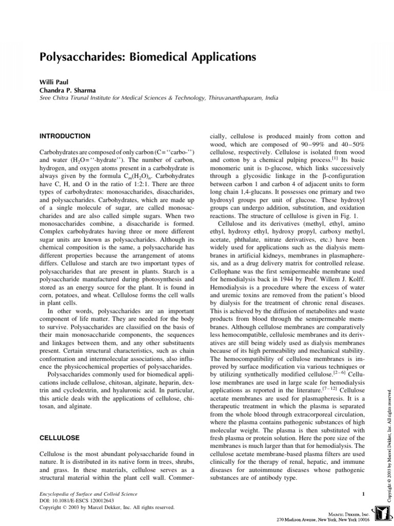 Polysaccharides Biomedical Applications | PDF | Carbohydrates ...