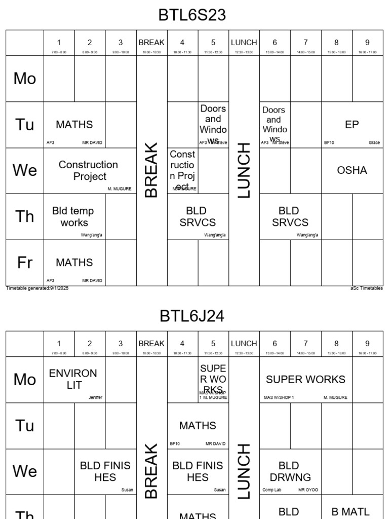 2025 Civil Engineering Timetable | PDF