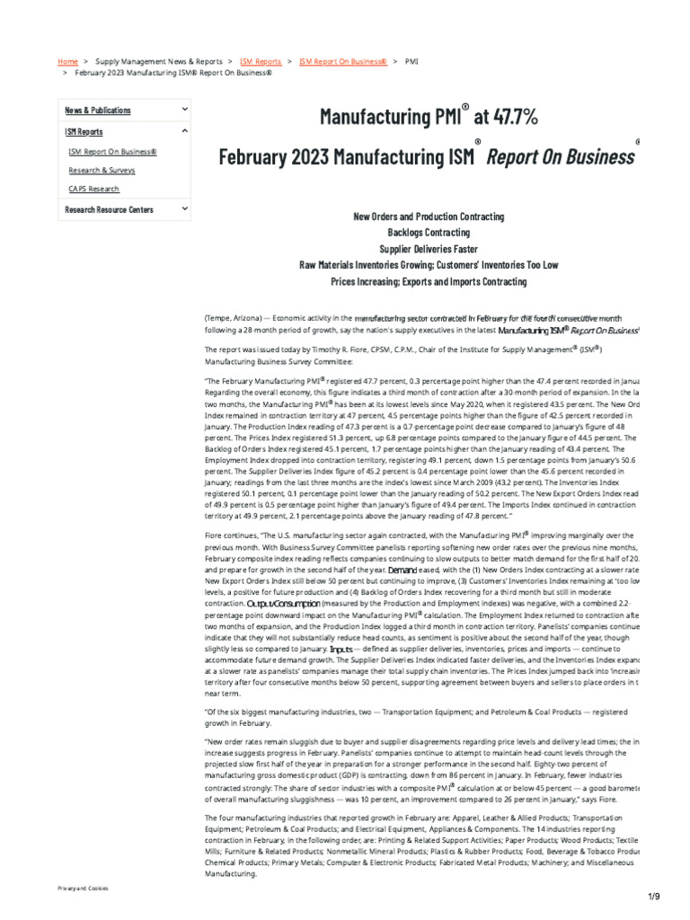 ISM Manufacturing PMI 2023.02 | PDF