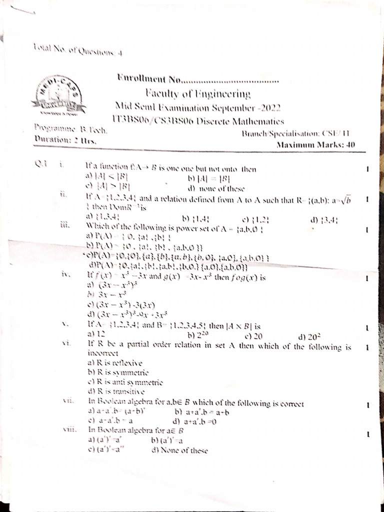 MST Question Papers 3rd Sem 2022-23 | PDF