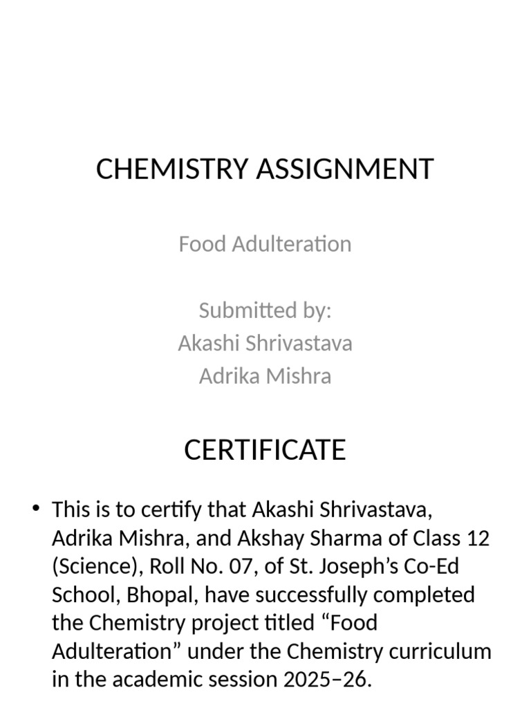 Food Adulteration Chemistry Project | PDF | Chemistry