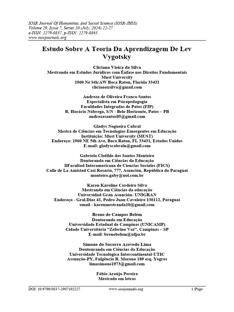 Teoria da Aprendizagem de Vygotsky | PDF | Aprendizado | Sociologia