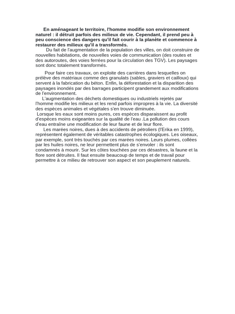 Impact de l'homme sur l'environnement naturel | PDF