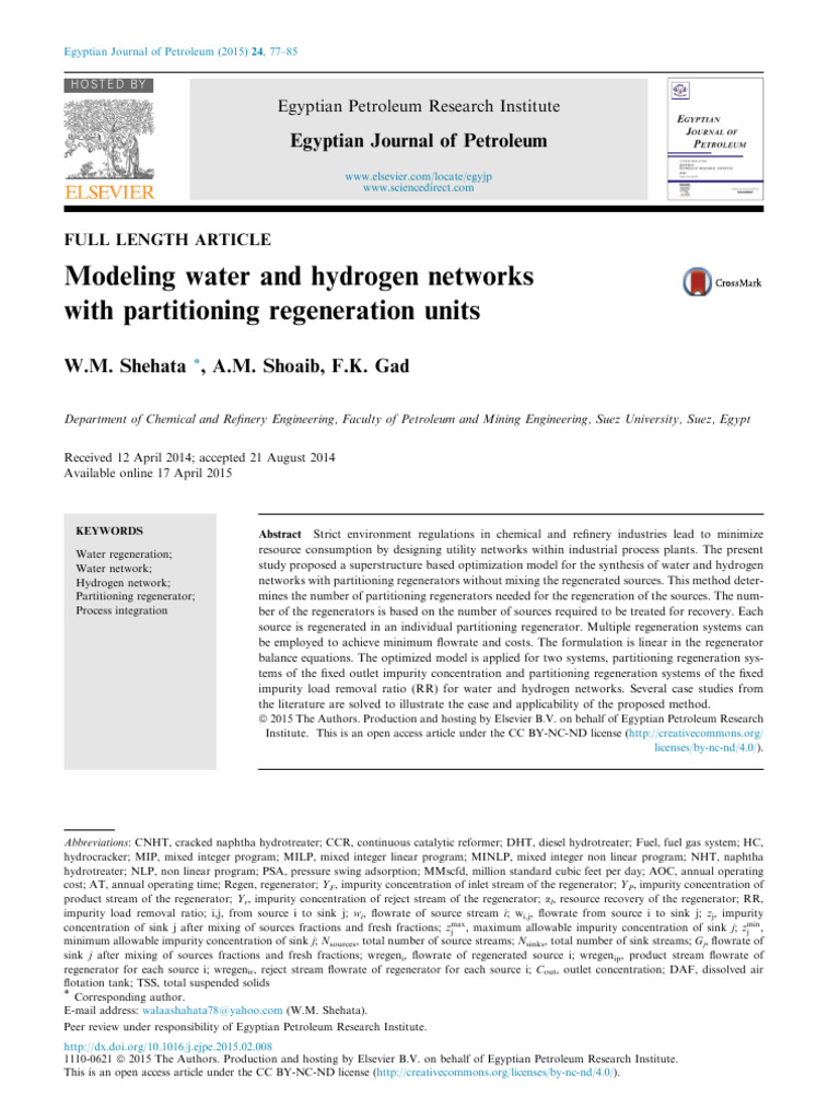 Water and Hydrogen Network Optimization | PDF | Mathematical ...
