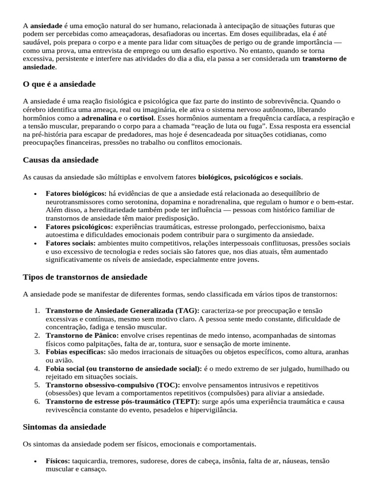 Entendendo a Ansiedade e Seus Efeitos | PDF | Ansiedade | Estresse ...