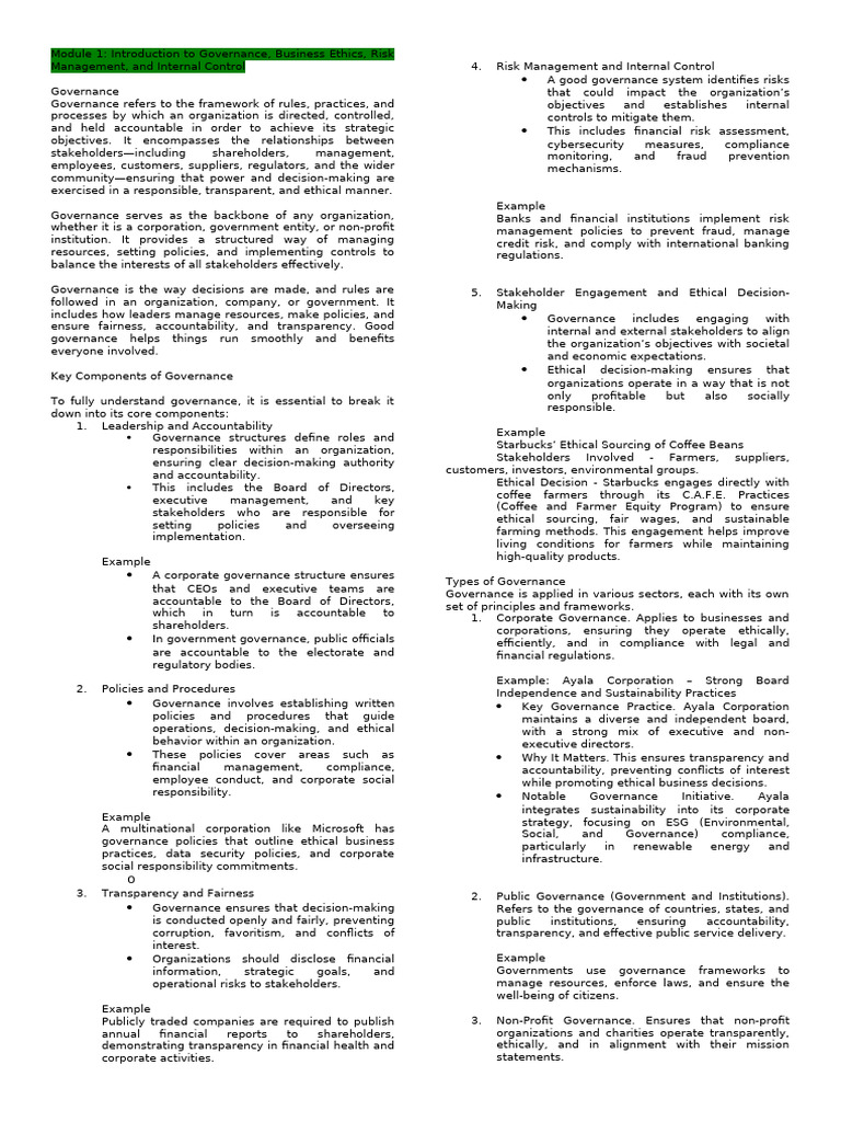 Governance, Ethics, and Risk Management | PDF | Internal Control ...
