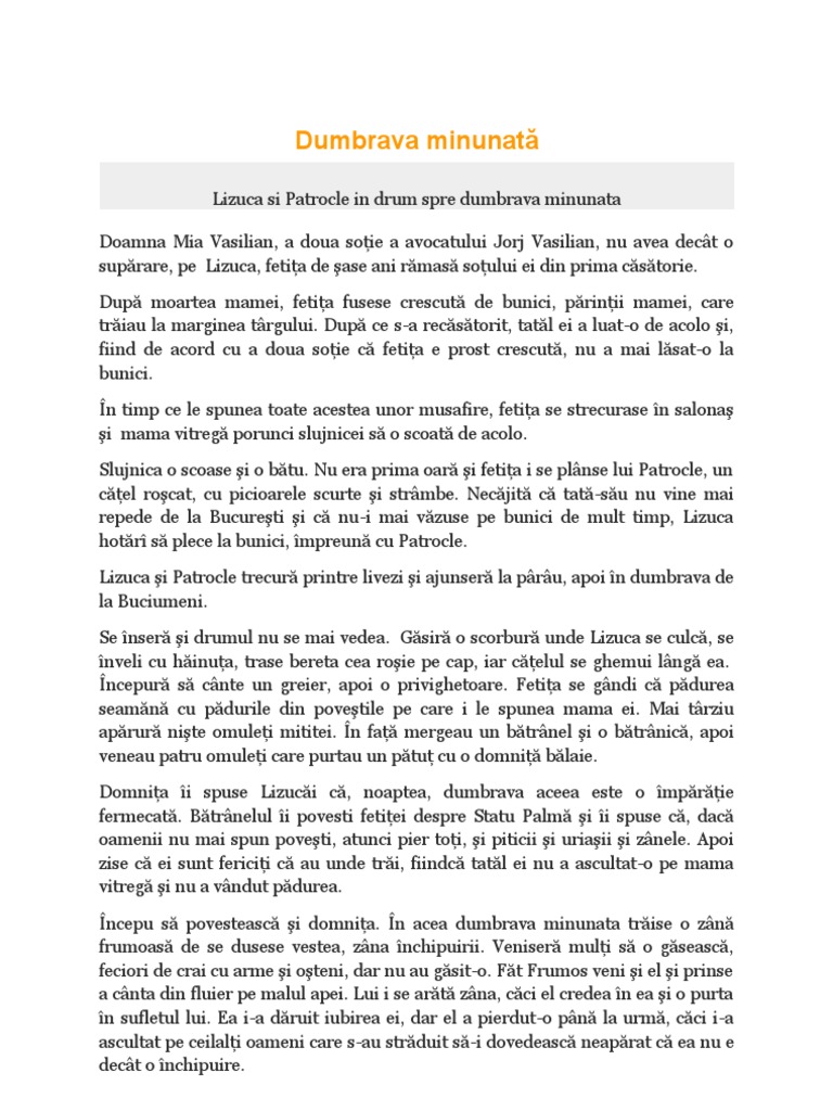 Dumbrava Minunata Rezumat Dumbrava Minunata | PDF