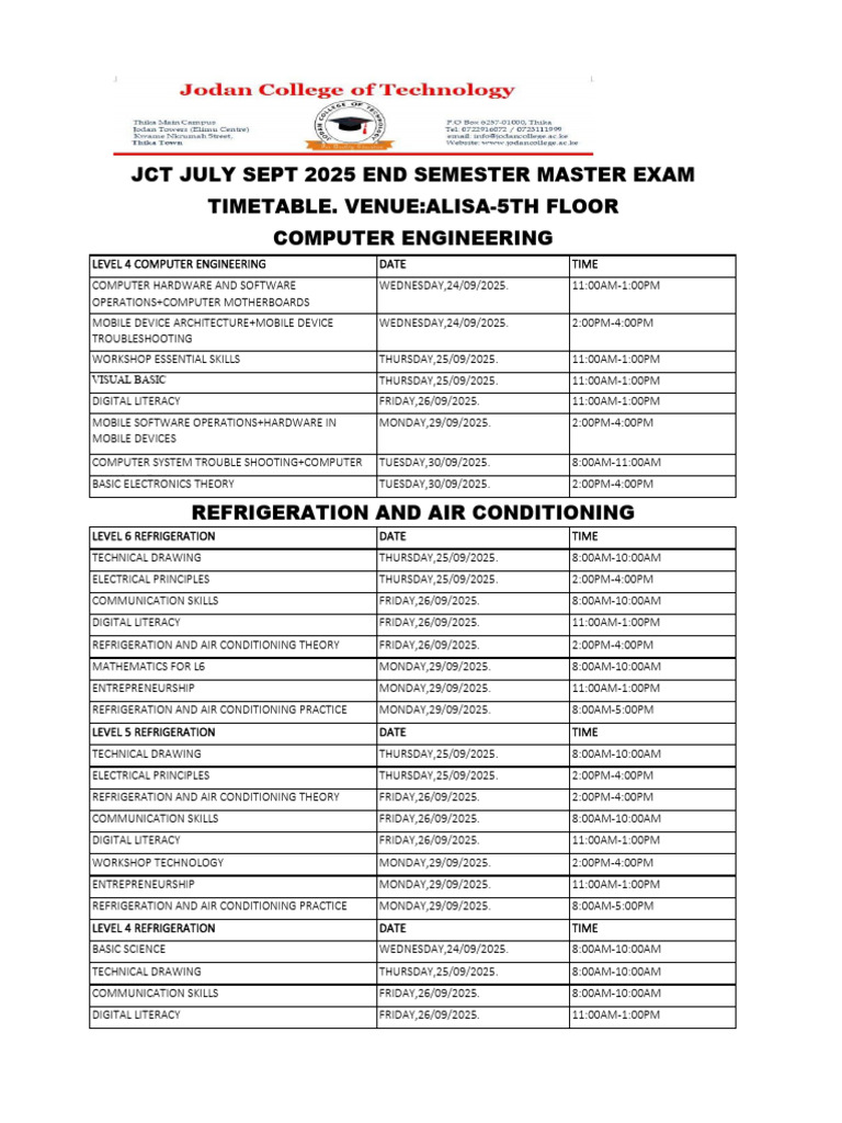 September 2025 Exam Timetable | PDF | Engineering | Electrical Engineering