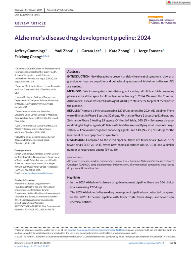 A D Transl Res Clin Interv - 2024 - Cummings - Alzheimer s Disease Drug ...