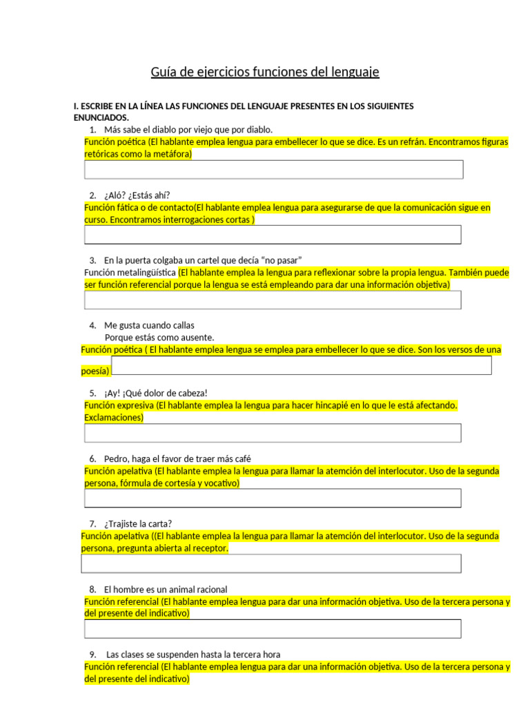 Ejercicios Resueltos: Funciones del Lenguaje | PDF