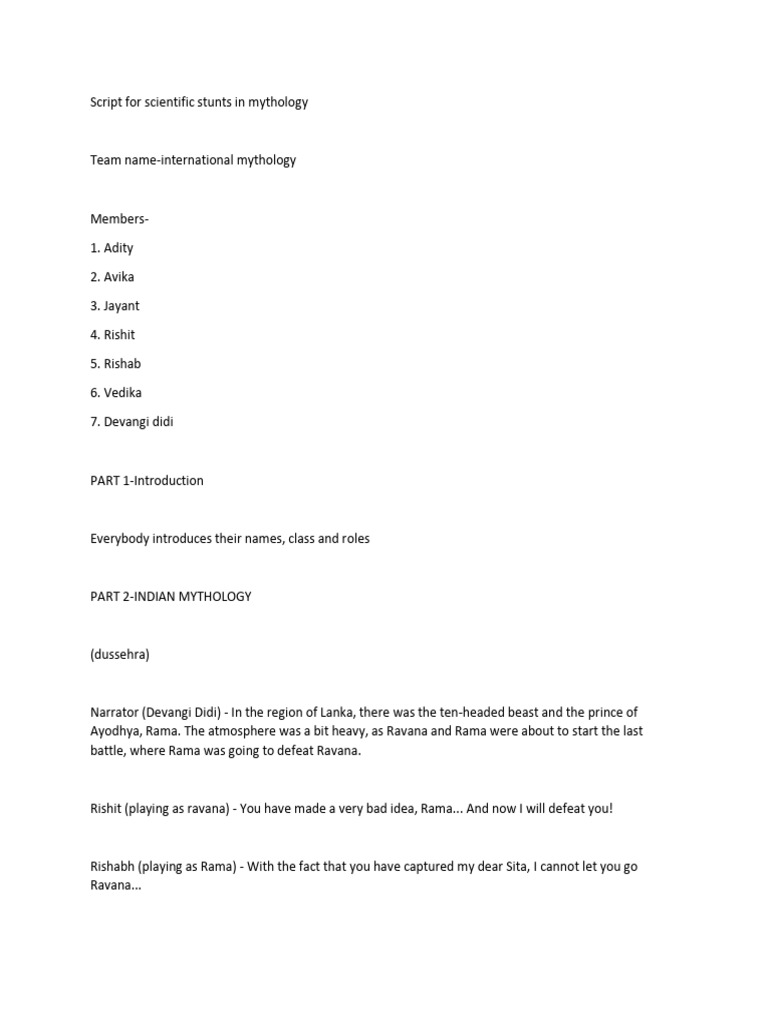 Script For Scientific Stunts in Mythology | PDF