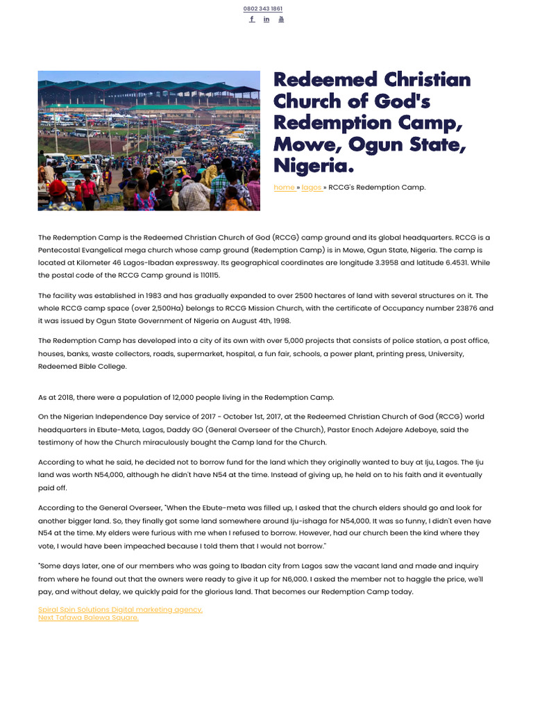 RCCG Redemption Camp Overview | PDF | Charismatic And Pentecostal ...
