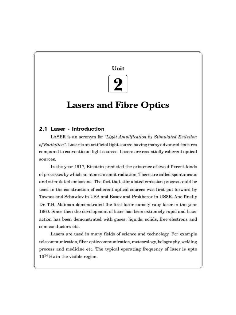 Unit - 2 Laser and Fibre Optics | PDF