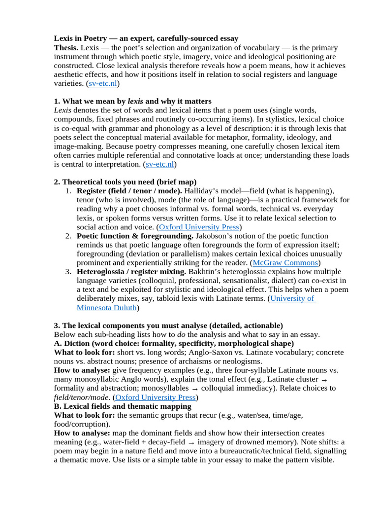 Lexis Analysis in Poetry | PDF | Poetry | Lexicon