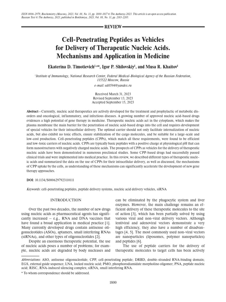 2023 - Cell Penetrating Peptide For Delivery of Nucleic Acids | PDF ...