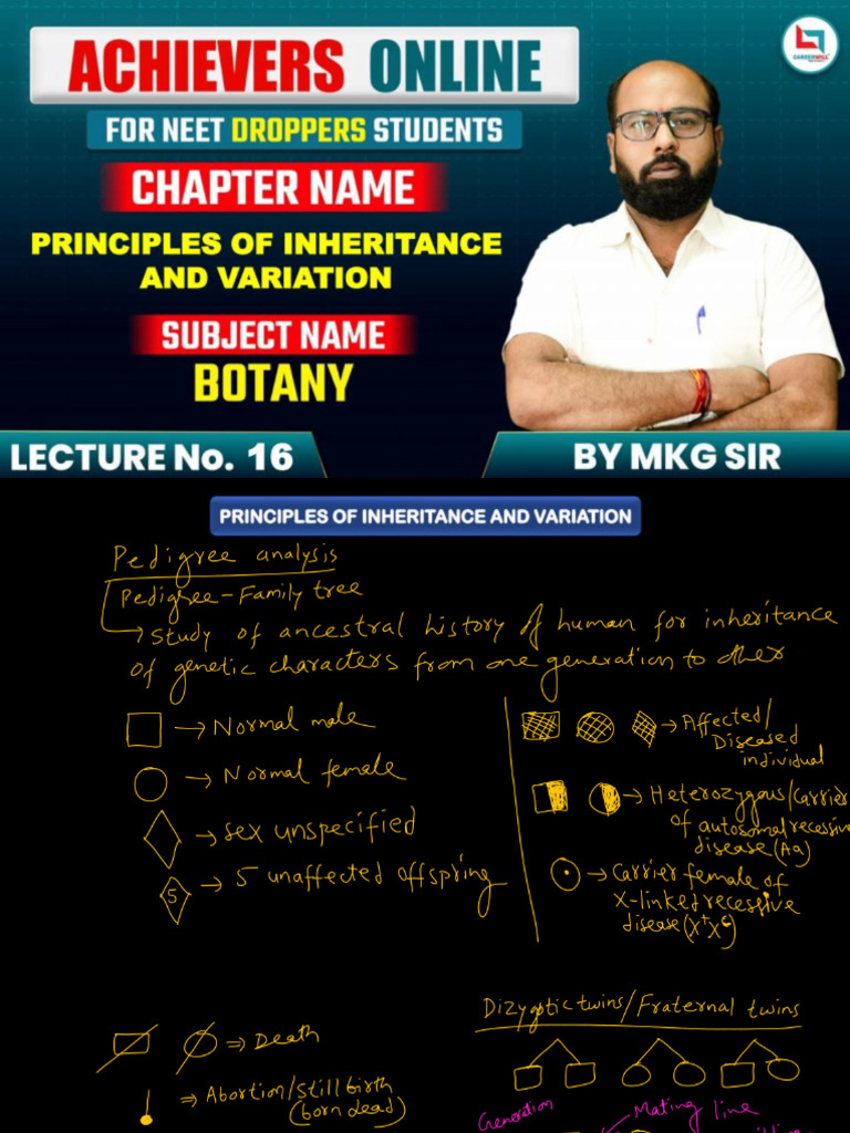Principles of Inheritance and Variation L 16 Class Notes Pedigree | PDF