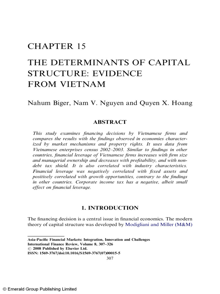 Chapter 15 The Determinants of Capital Structure Evidence From V | PDF ...