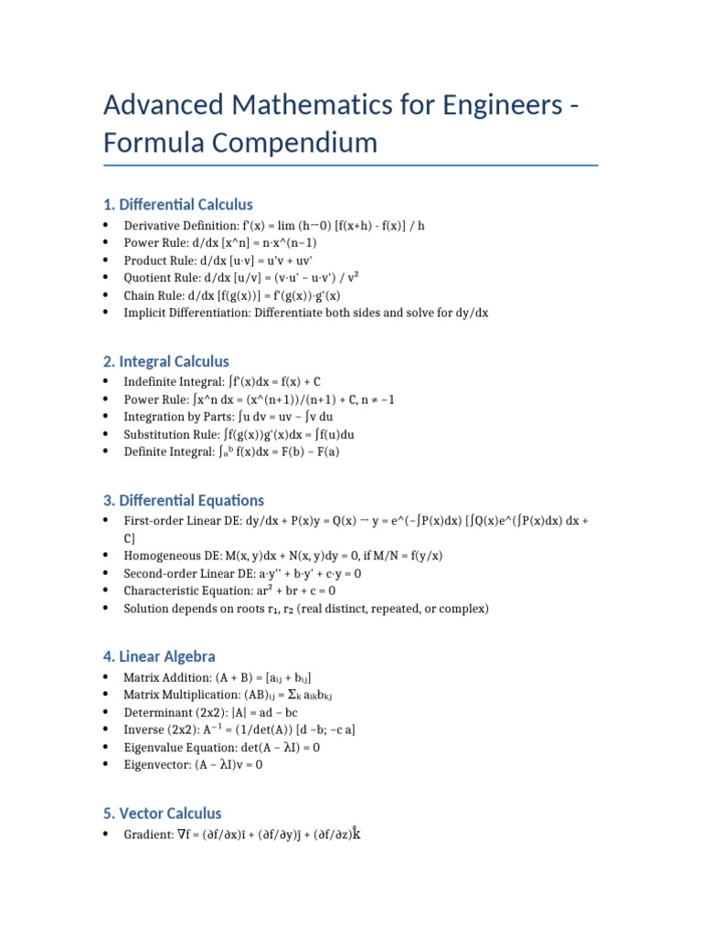 Advanced Math Formulas for Engineers | PDF | Eigenvalues And ...