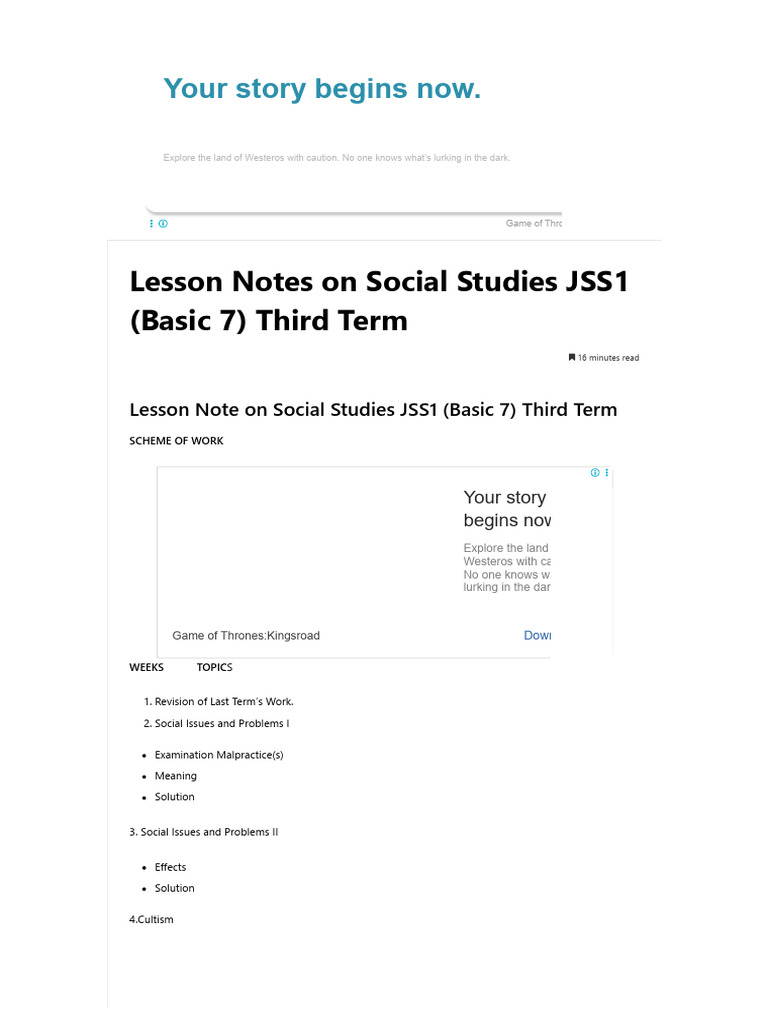 Social Studies JSS1 Lesson Notes | PDF | Sexually Transmitted Infection ...