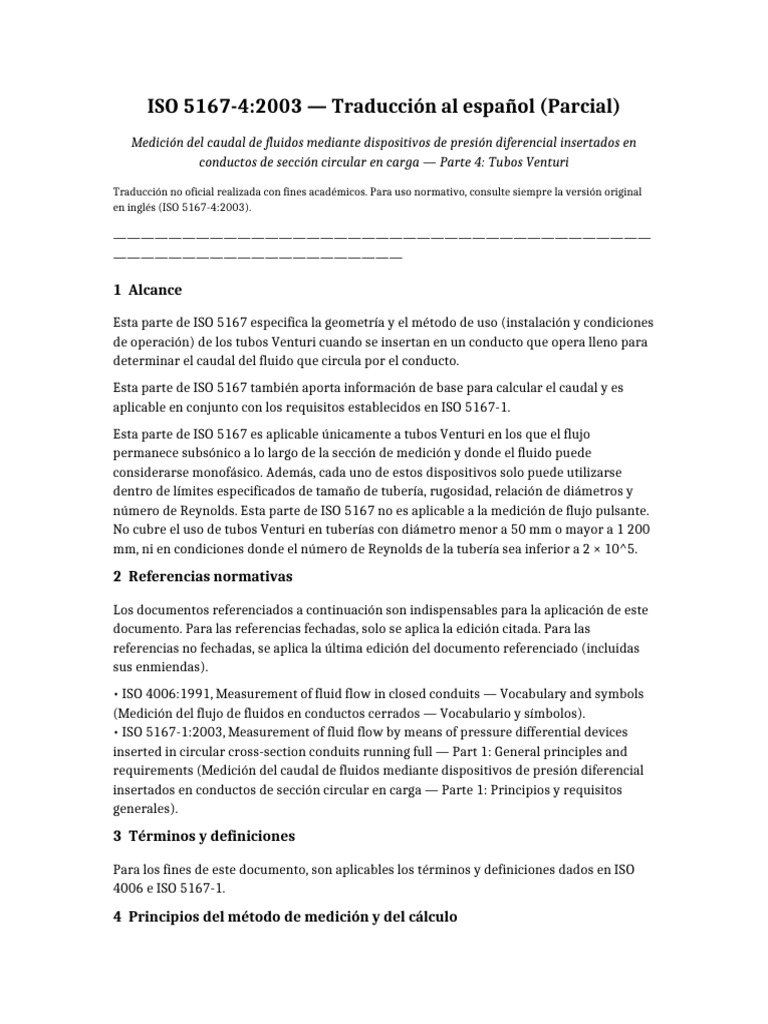 ISO 5167-4-2003 Traduccion ES Parcial | PDF | Descarga (hidrología ...