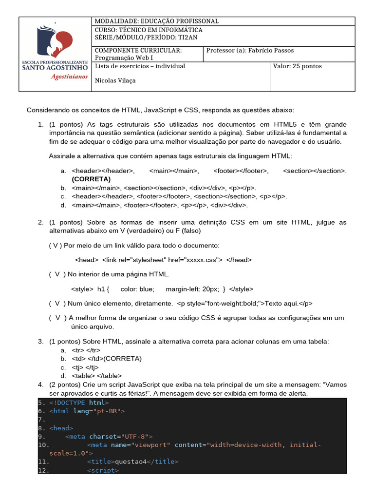 Exercícios de Programação Web em JavaScript | PDF | Html | Script Java
