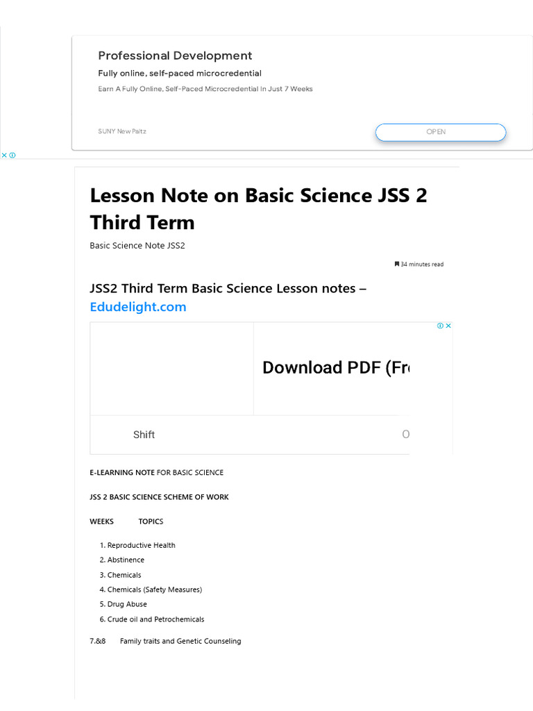 Lesson Note On Basic Science JSS 2 Third Term | PDF | Cracking ...