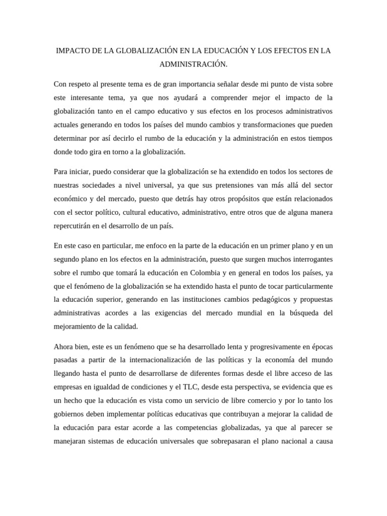 Impacto de la Globalización en Educación | PDF | Globalización ...