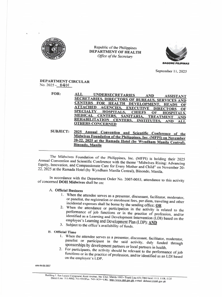 DOH Department Circular No. 2025-0401 | PDF