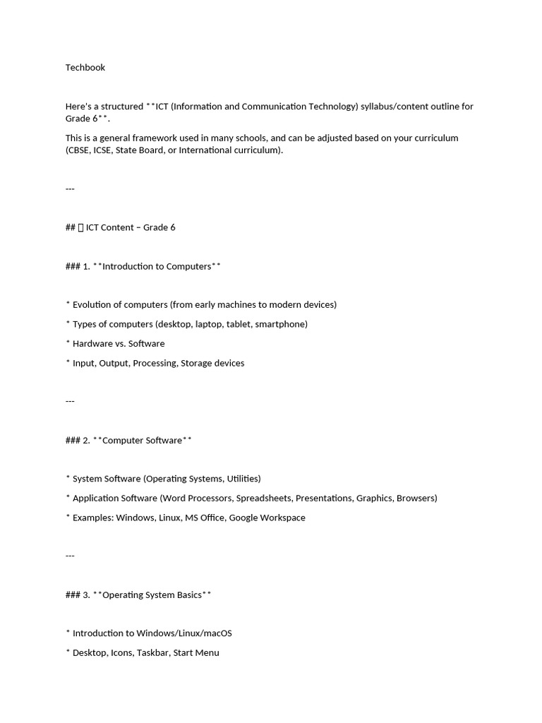 Grade 6 ICT Syllabus Overview | PDF | Spreadsheet | Microsoft Word