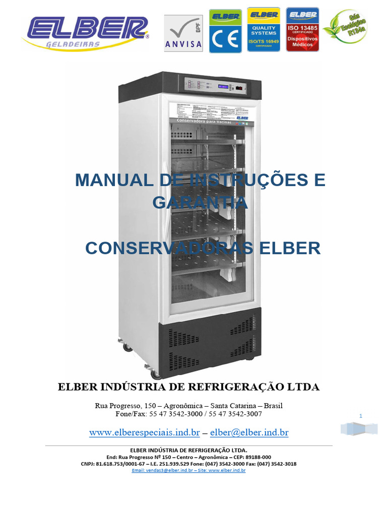 Manual de Instruções Conservadoras Elber | PDF | Refrigeração | Temperatura