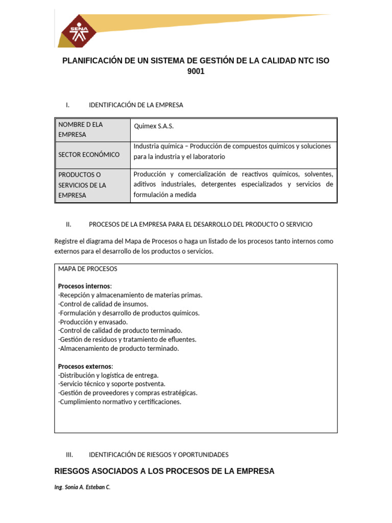 Planificación de Calidad ISO 9001 en Quimex | PDF | Sistema de manejo ...