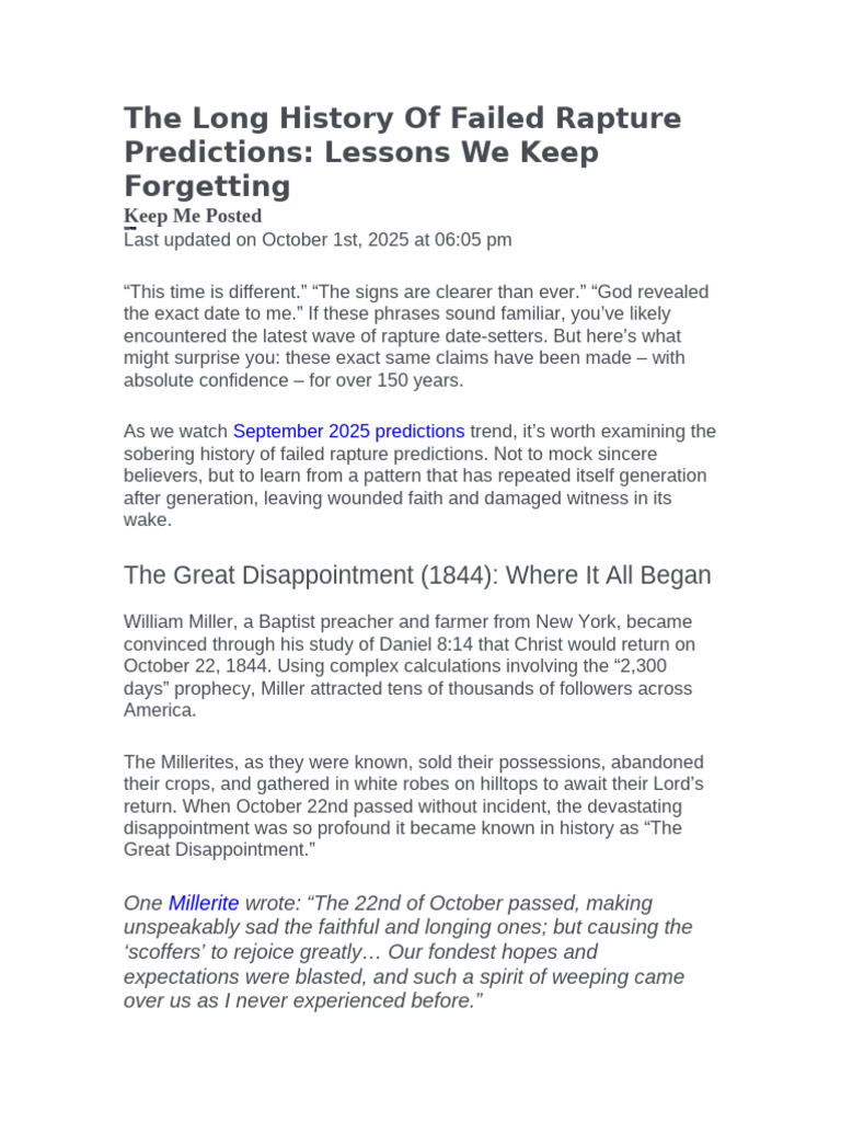 The Long History of Failed Rapture Predictions | PDF | Rapture ...