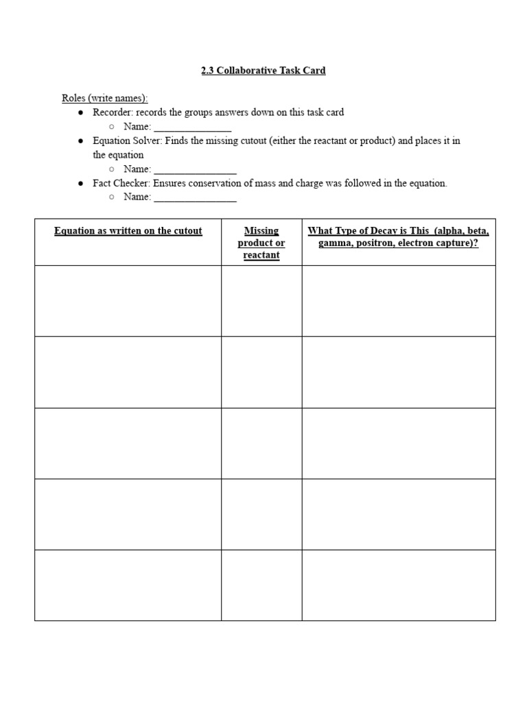 Collaborative Task Card for Decay Equations | PDF
