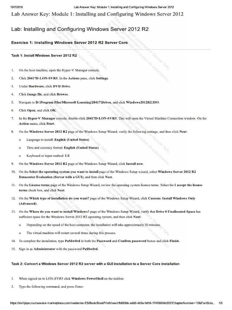 Module 1 Installing and Configuring Windows Server 2012 | PDF