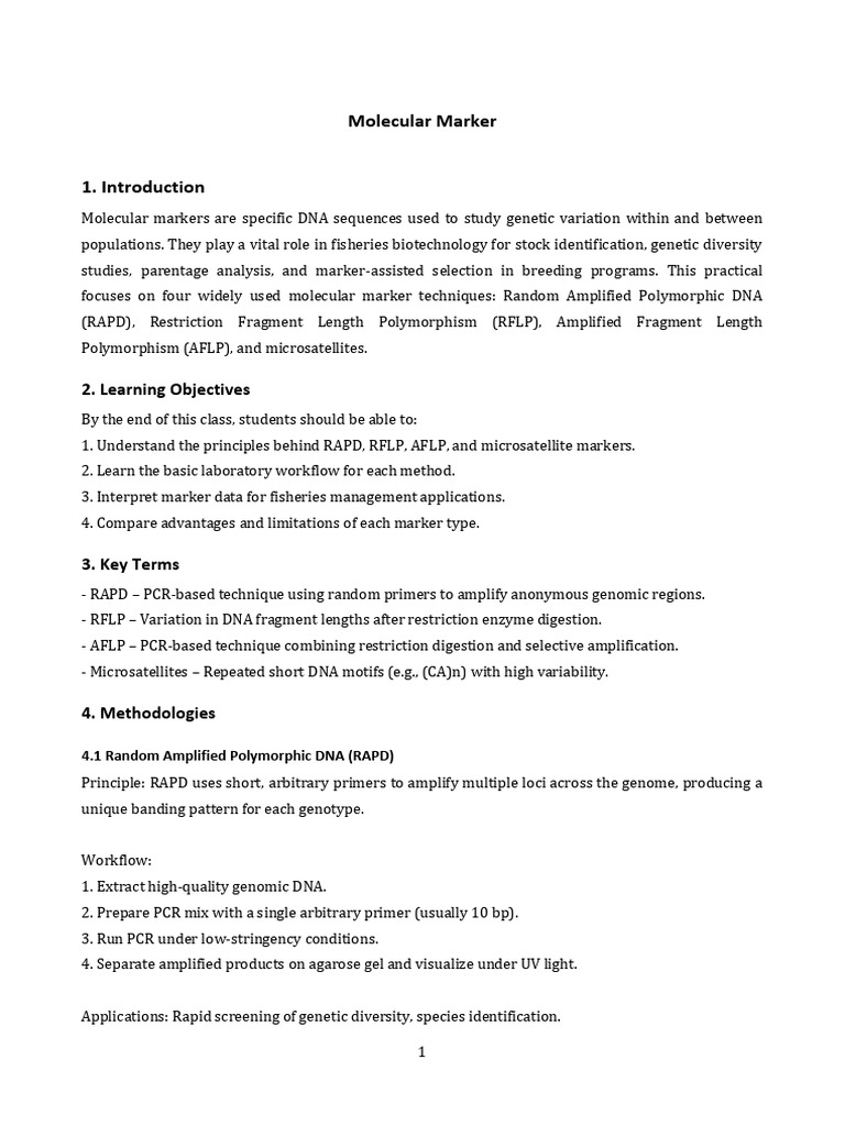 Molecular Markers in Fisheries | PDF | Microsatellite | Biological ...