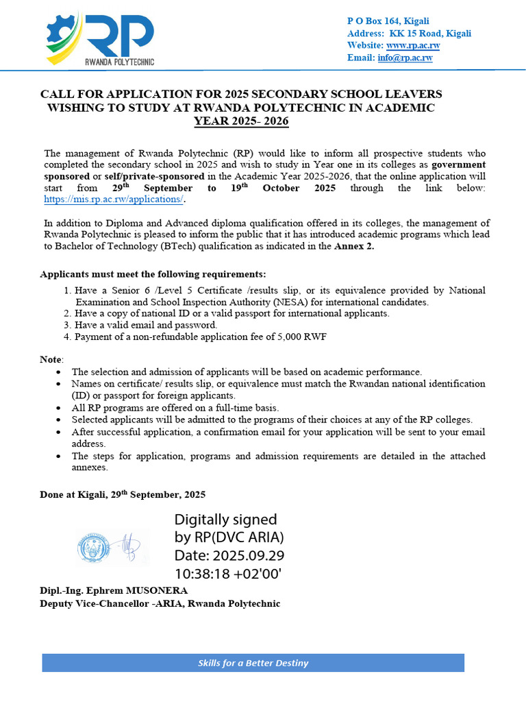 Call For Application Second Intake 2025-2026 | PDF | Physics