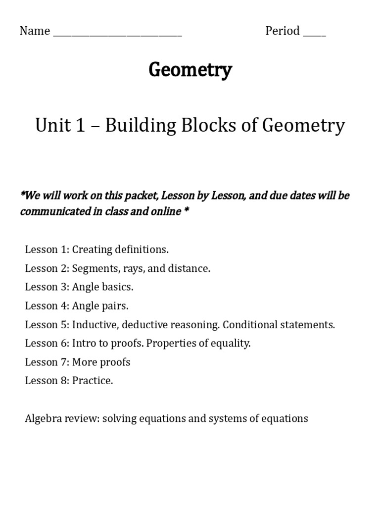 GEO+2025 26+unit+1+ ++Student+Packet | PDF | Line (Geometry) | Angle