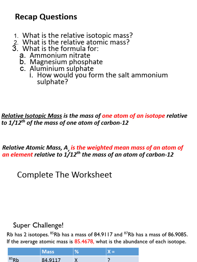 Isotopic and Atomic Mass Concepts | PDF