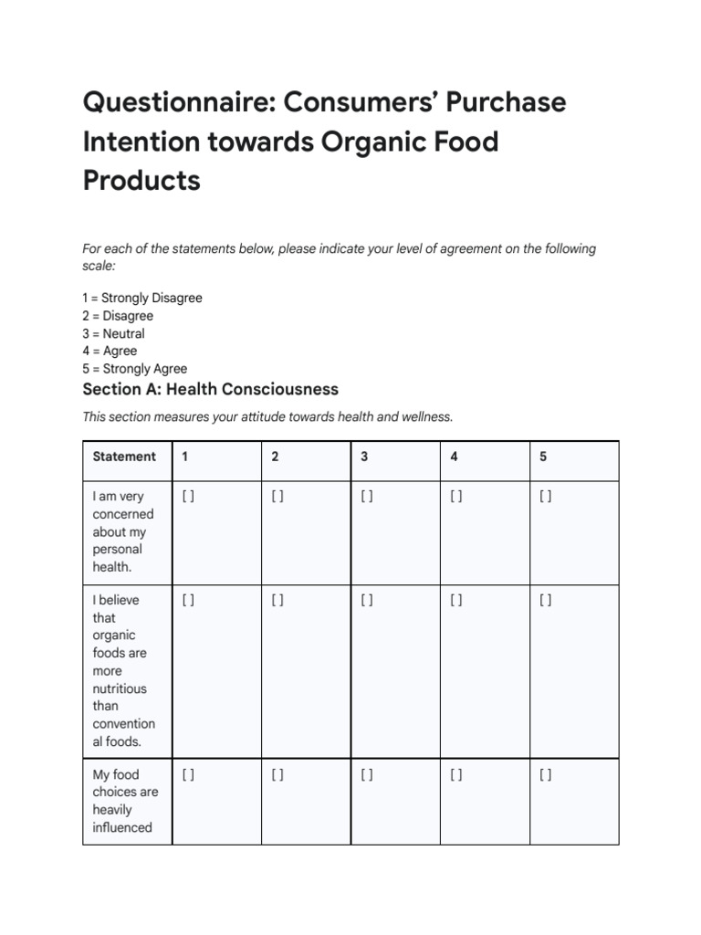Organic Food Purchase Intention Survey | PDF | Organic Foods ...