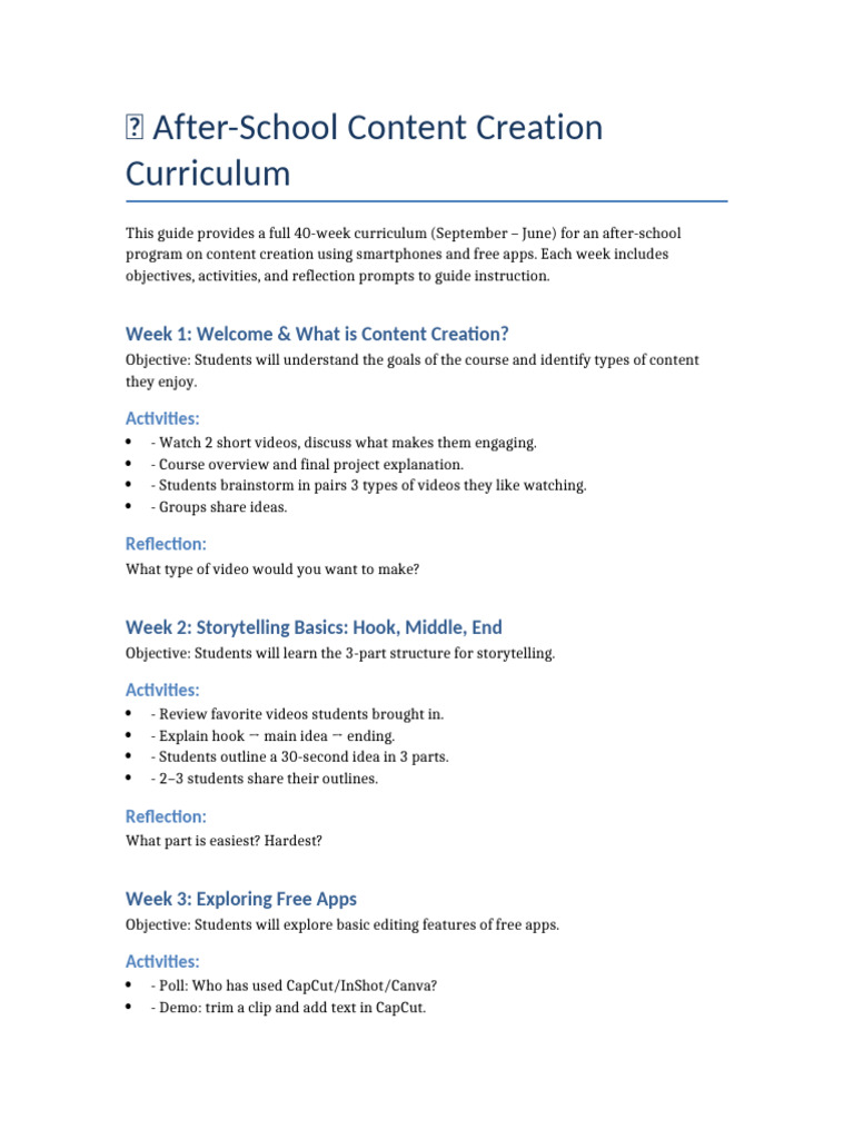 After-School Content Creation Guide | PDF | Curriculum | Procedural ...