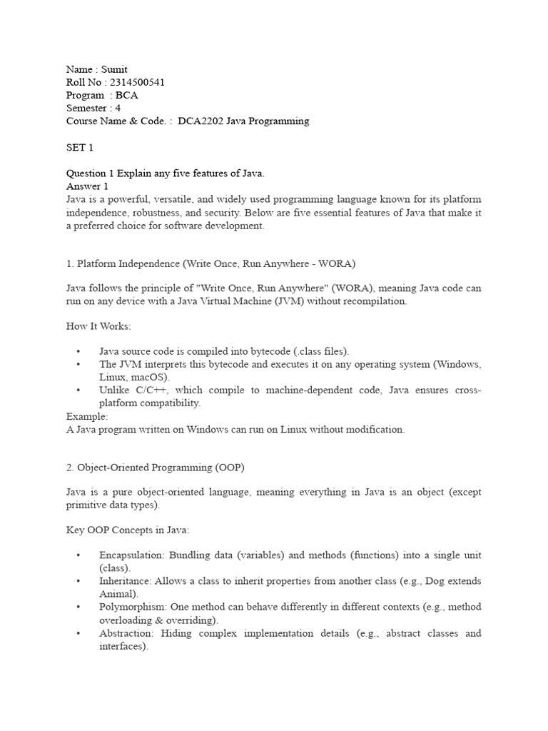 Key Java Programming Features Explained | PDF | Java (Programming ...