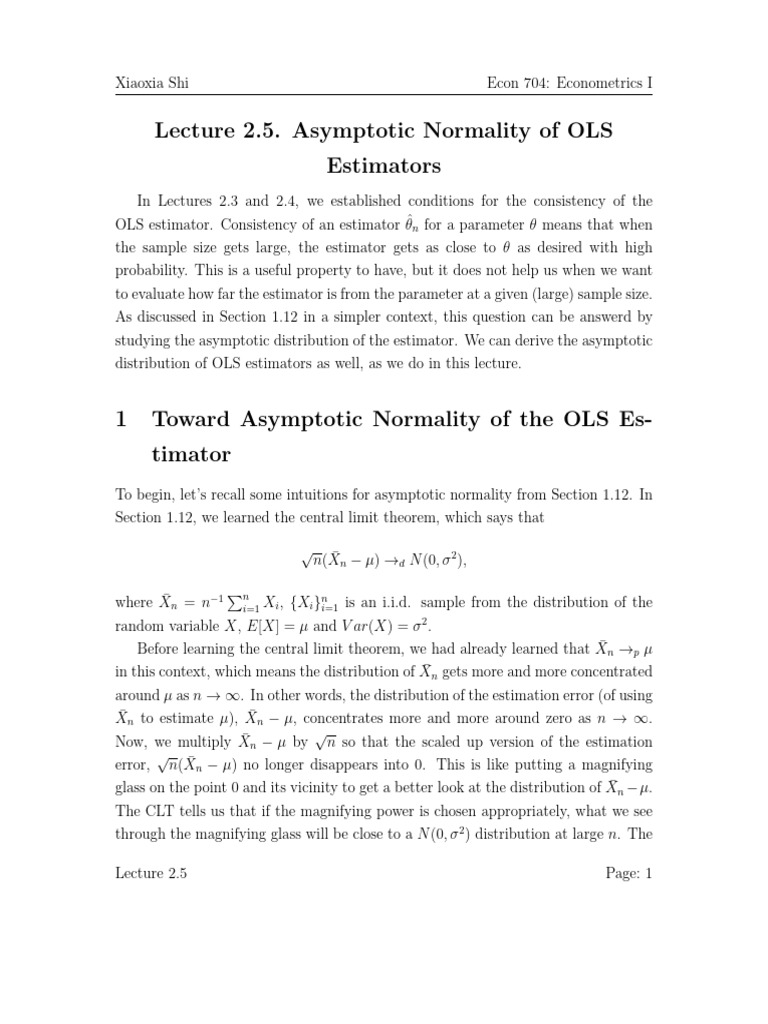 Asymptotic Normality of OLS Estimators | PDF | Ordinary Least Squares ...
