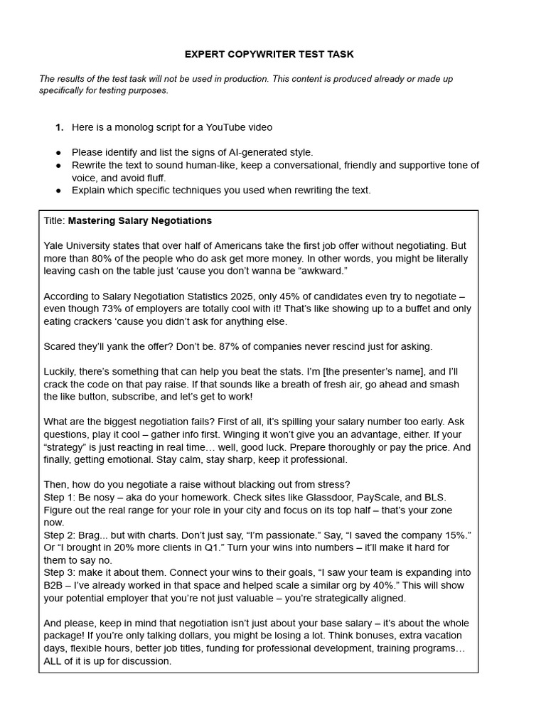 Expert Copywriter Test Task | PDF