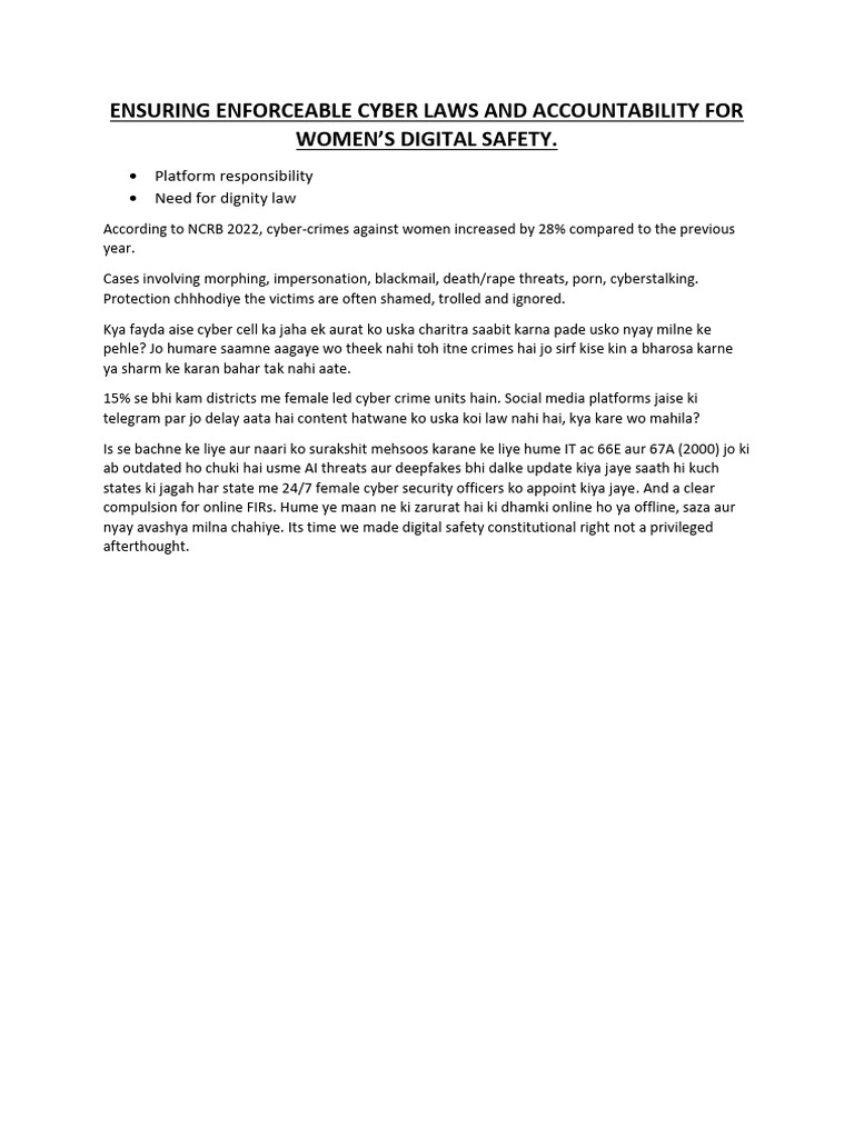 Cyber Laws for Women's Digital Safety | PDF