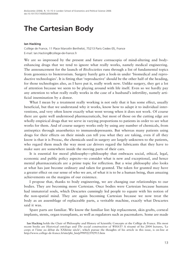 The Cartesian Body and Medical Engineering | PDF | Organ ...