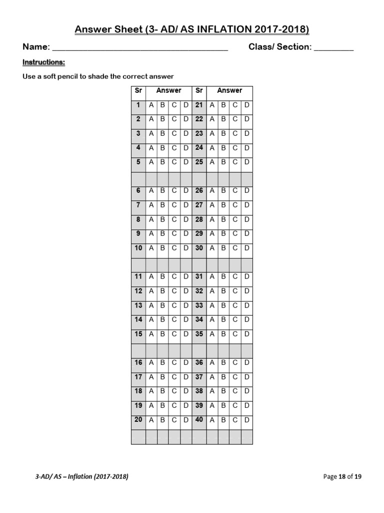 20-Question Answer Sheet Template | PDF