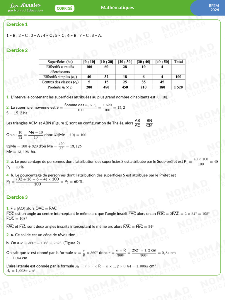 Corrigé Mathématiques BFEM 2024 | PDF | Géométrie euclidienne ...
