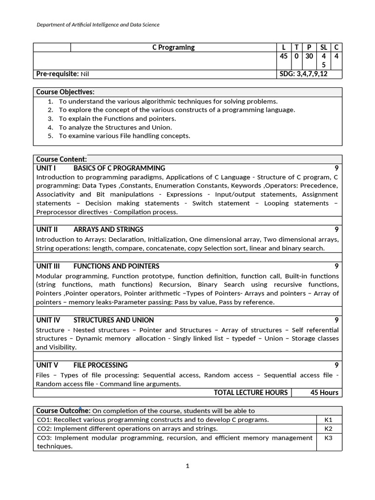 C Programming Course Overview and Objectives | PDF | Pointer (Computer ...
