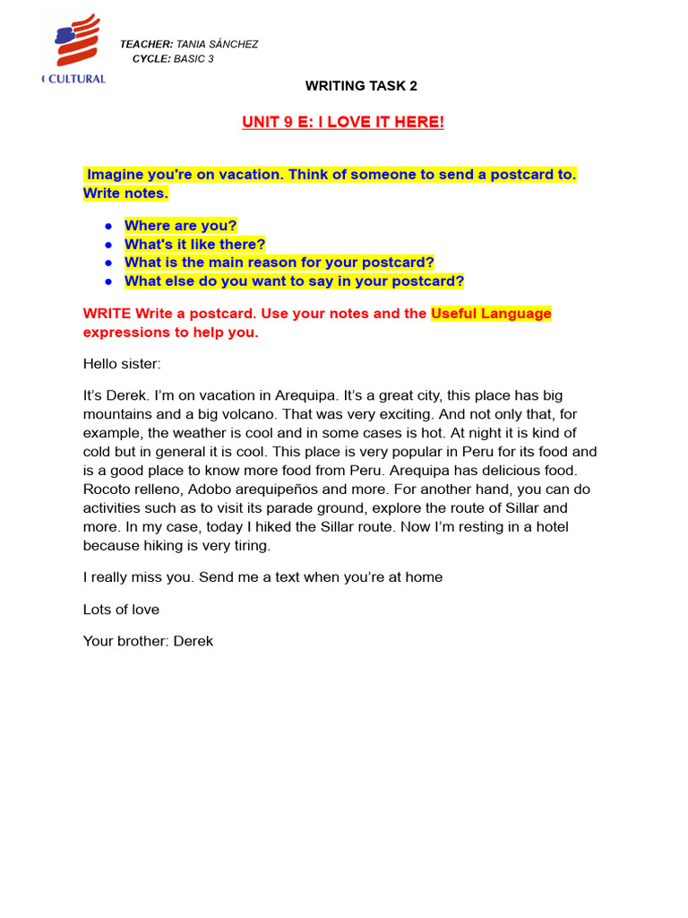 Mauri - D - Writing Task 2 - Basic 3 - Unit 9e | PDF