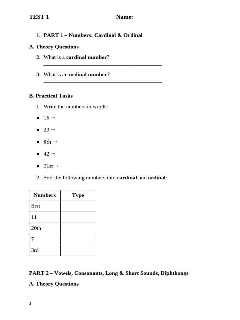 Elementary Units 0-1 Test | PDF | Question | Subject (Grammar)